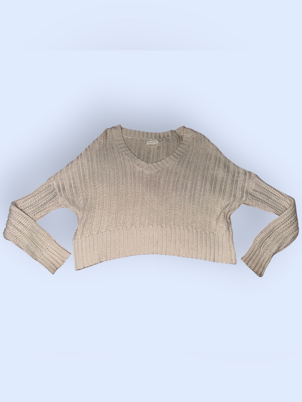 Aeropostale Neutral Beige Cropped V-Neck Sweater
